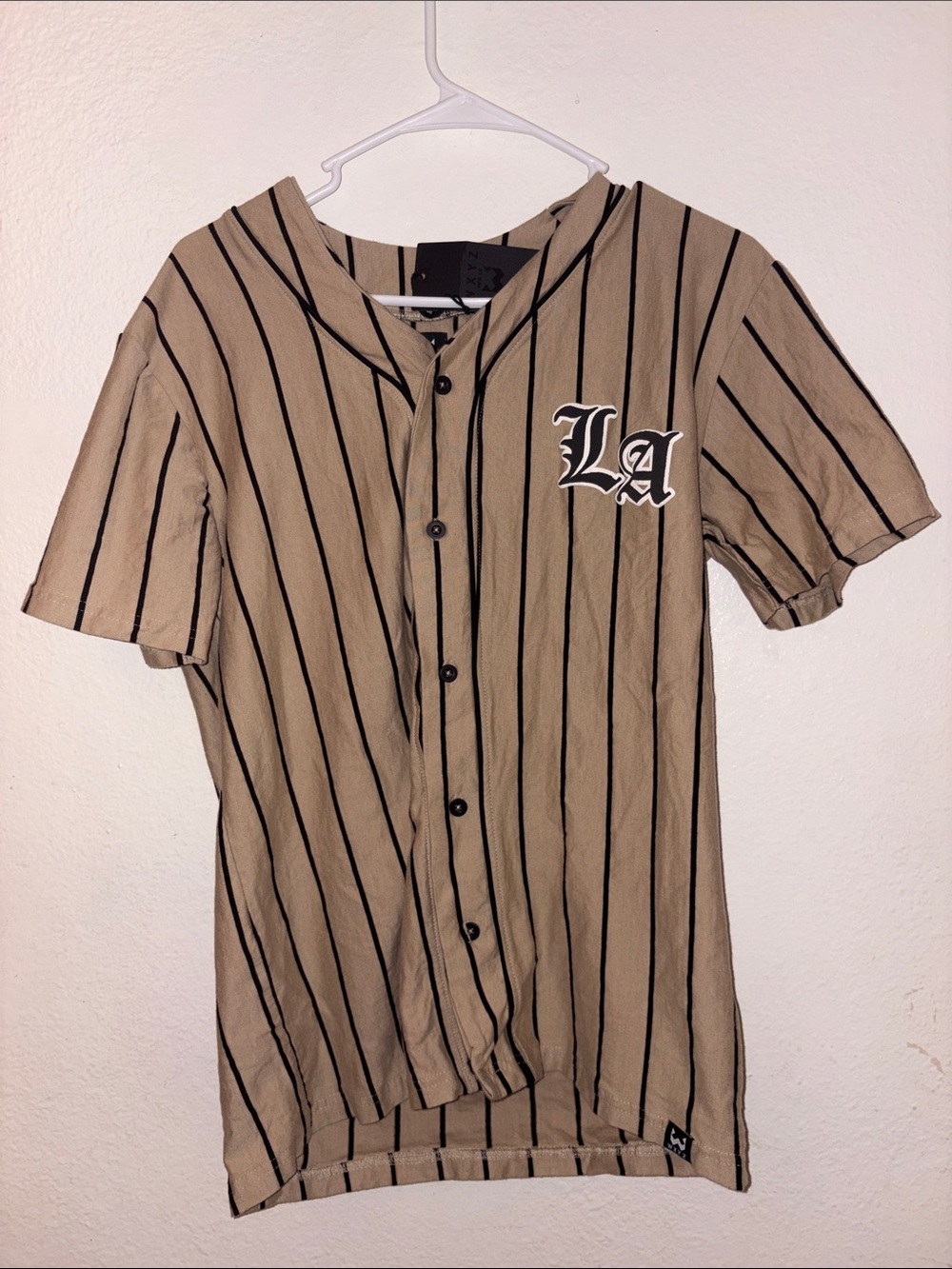 LA Script Beige Pinstripe Baseball Jersey - Women's